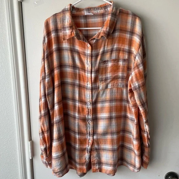 Cotton On Orange and White Plaid Button Down Shirt - Picture 5 of 5
